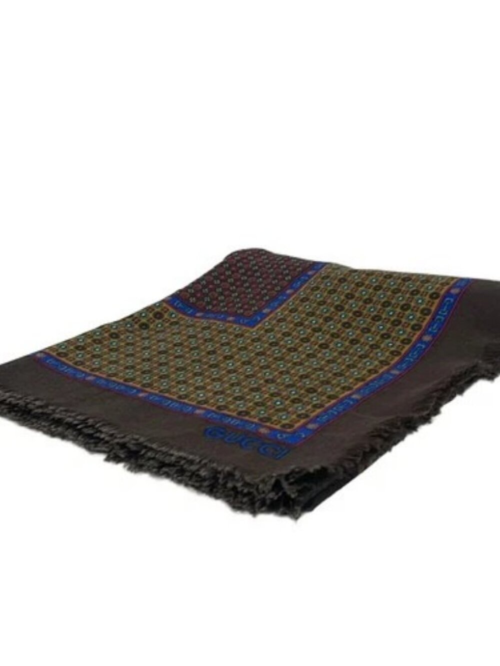GUCCI Old Gucci Dark Brown Blue Multi Wool Scarf
